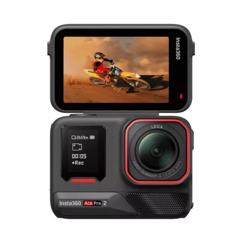 Spordikaamera Insta360 Ace Pro 2 — 50 MP, 8K Ultra HD (7680×3272), 1/1,3-tolline sensor, kuni 240 fps, sisseehitatud ekraan, Wi‑Fi, MicroSD, 177,7 g, must