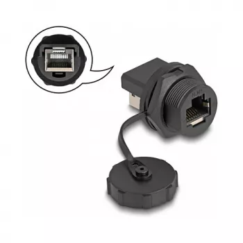 DeLOCK RJ45 Cat.6A ühenduspesa IP67 veekindel tolmukindel must