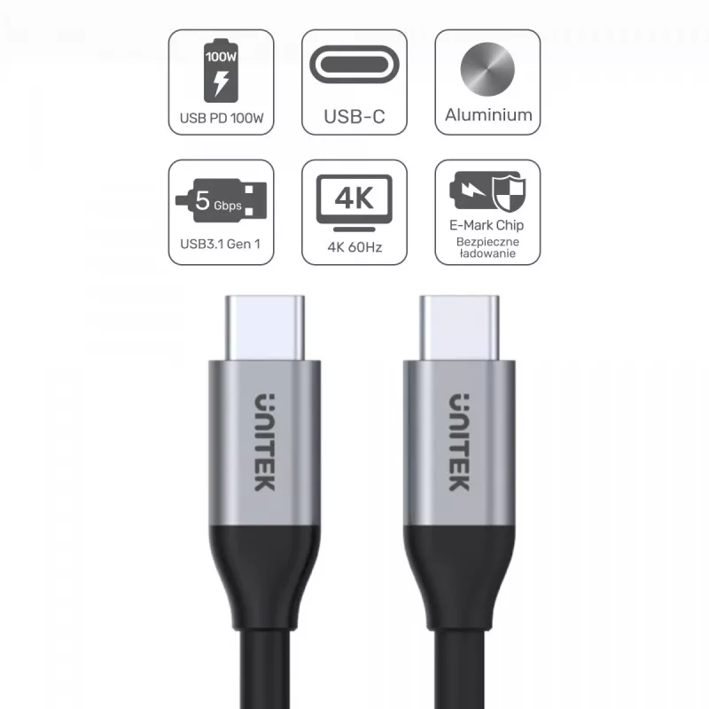 UNITEK C14091ABK USB-kaabel USB 3.2 Gen 2 2 m USB-C must