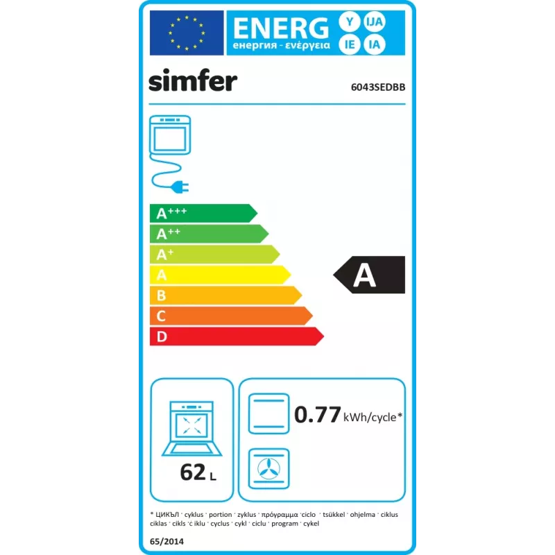 Simfer 6043SEDBB eraldiseisev elektripliit, 62 L, valge