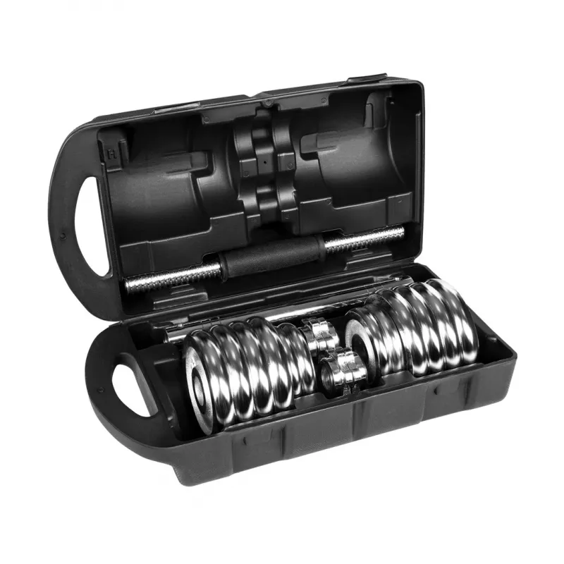 REBEL ACTIVE kroomitud reguleeritavad hantlid kohvris 15 kg kangiga