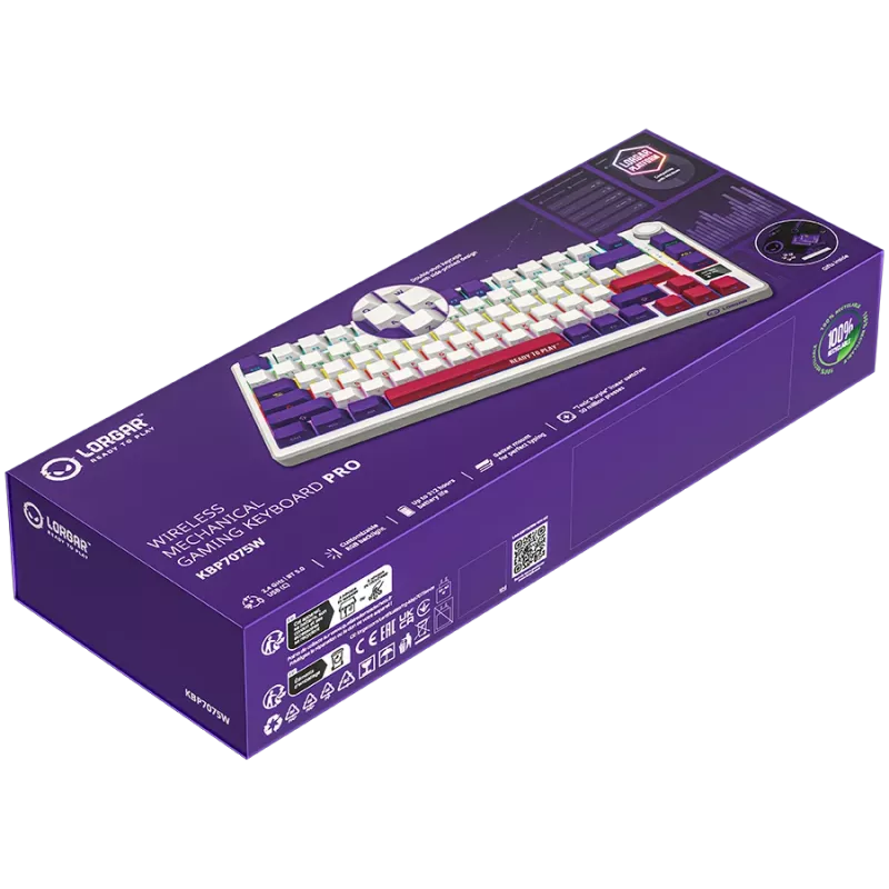 LORGAR KBP7075W, juhtmevaba 75% mehaaniline mänguklaviatuur Pro, valge, EN paigutus