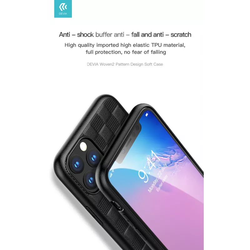 Pehme ümbris Devia Woven2 iPhone 11 Pro jaoks — kootud tekstuur, must