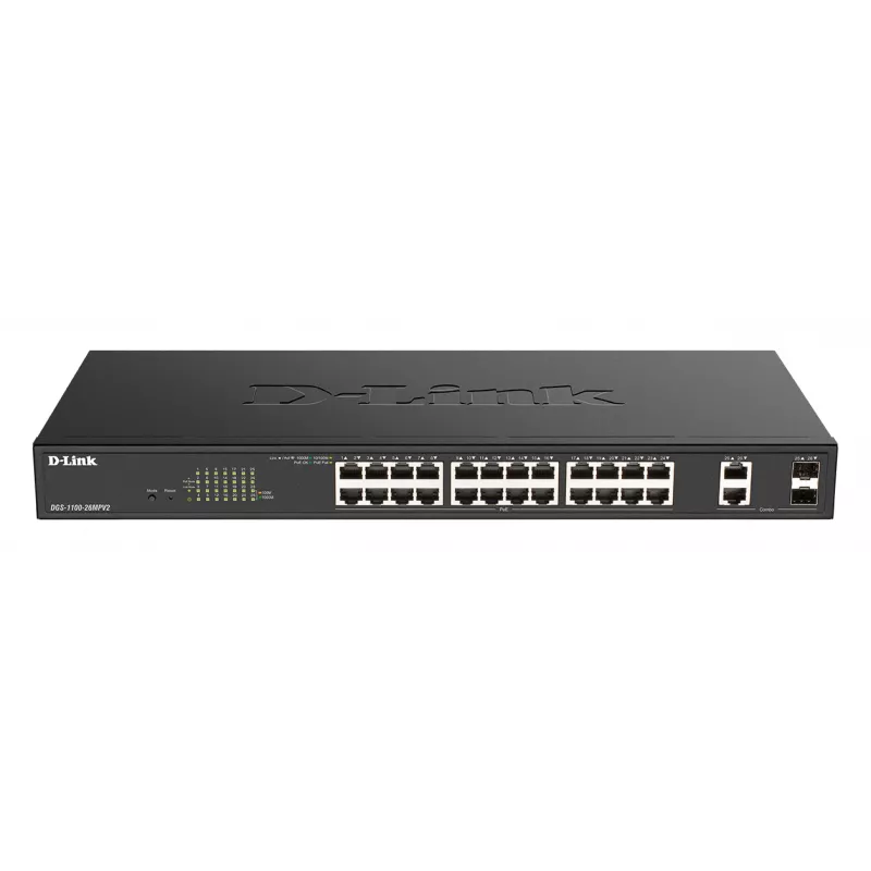 D-Link DGS-1100-26MPV2/E võrgukommutaator hallatav L2 Gigabit Ethernet (10/100/1000) Power over Ethernet (PoE) must