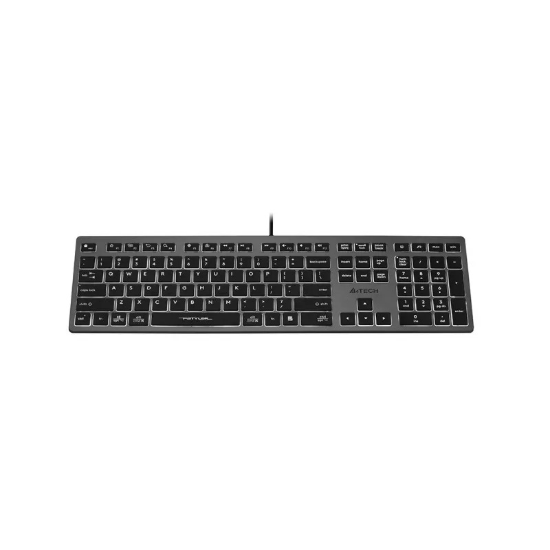 Juhtmega A4Tech klaviatuur FX60H USB QWERTY — täissuuruses 100%, valge taustvalgustusega, hall