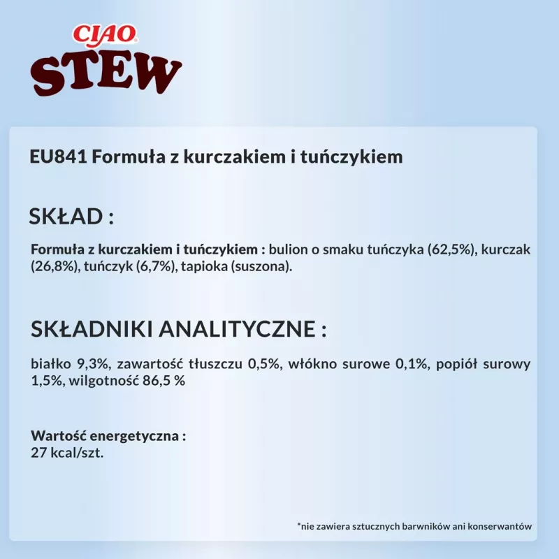 Märg kassimaius INABA Ciao Stew kana ja tuunikala 40 g kotike, lihane kotike, 86,5% niiskus