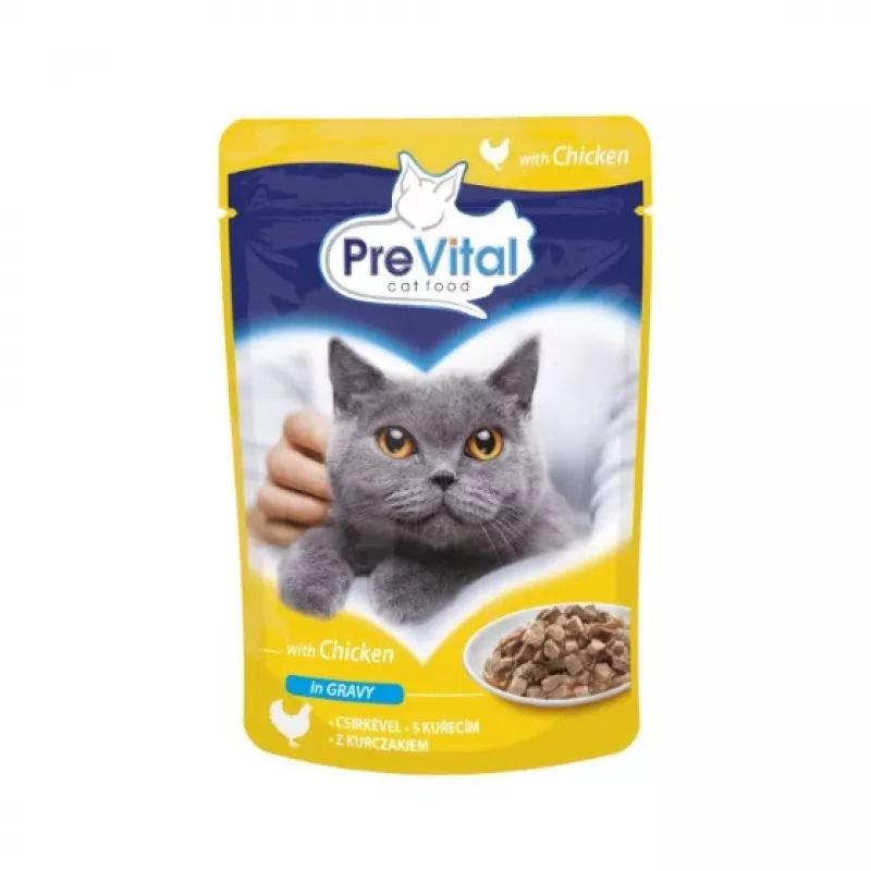 PREVITAL märg kassitoit Mix 4 Flavors — kana, vasikaliha, lõhe, linnuliha, 96 x 100 g kotikest (9,6 kg, täiskasvanud)