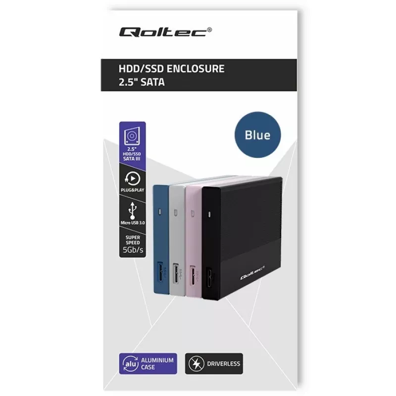 Väline 2,5-tolline SSD/HDD korpus QOLTEC 52276 USB 3.0 SATA kuni 2 TB