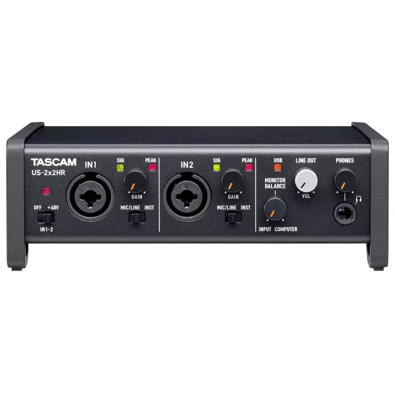 Heliliides Tascam US-2X2HR, 2 x XLR/kombosisendit, 192 kHz, USB 2.0, MIDI sisse/välja, lauaarvuti, must