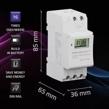 DIN-liistu elektrooniline taimerlüliti QOLTEC 50983, akutoitega, automaatikaskeemidele