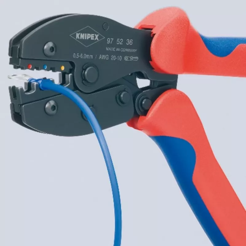 Pressimistangid Knipex PreciForce mudel 975236 SB — isoleeritud käepidemed musta, sinise ja punasega