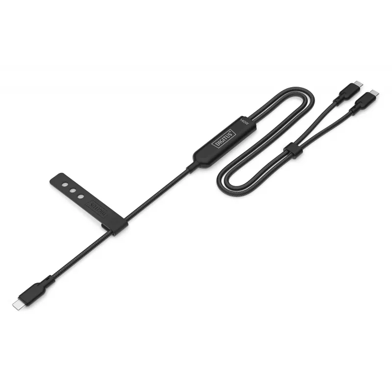 DIGITUS USB-C 2-in-1 laadimiskaabel 140 W, USB-C 2×USB-C-le, 1,8 m, USB 2.0, must