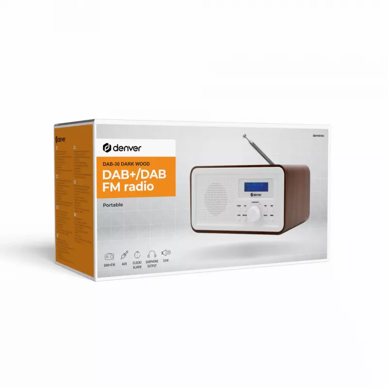 Raadio DENVER DAB-30DW DAB/FM lauaraadio tume puidust viimistlusega