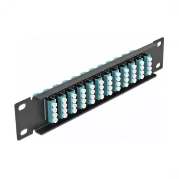Fiiberoptiline patch-paneel DeLOCK 10 tolli 12 porti LC Quad akva must 1U