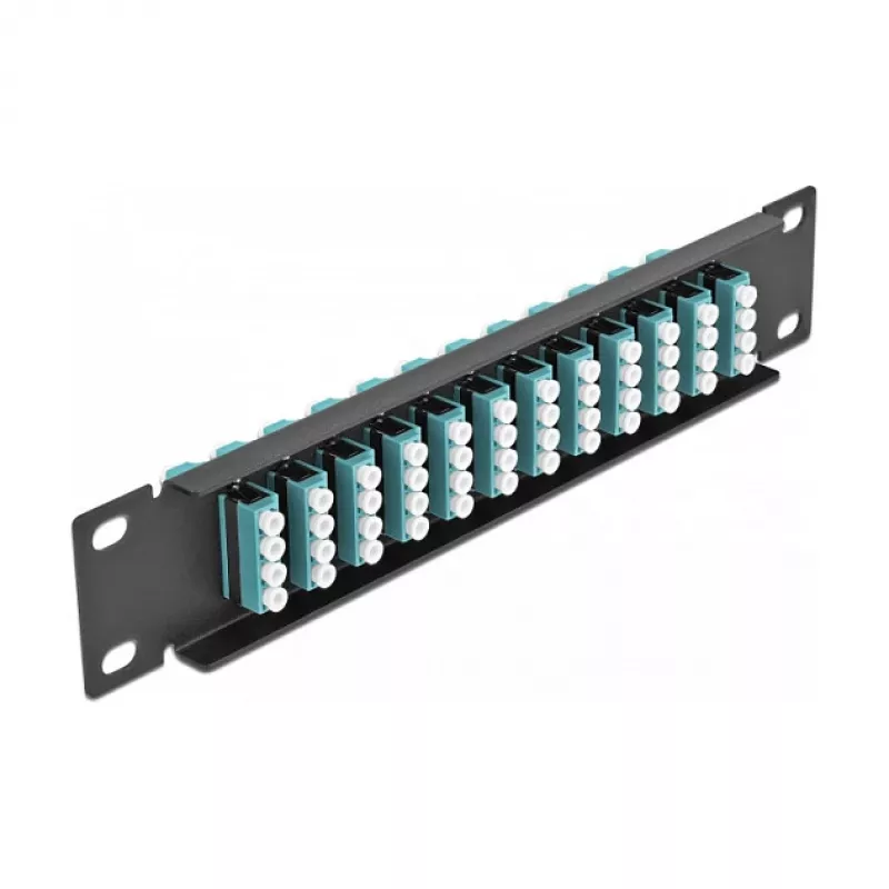 Fiiberoptiline patch-paneel DeLOCK 10 tolli 12 porti LC Quad akva must 1U