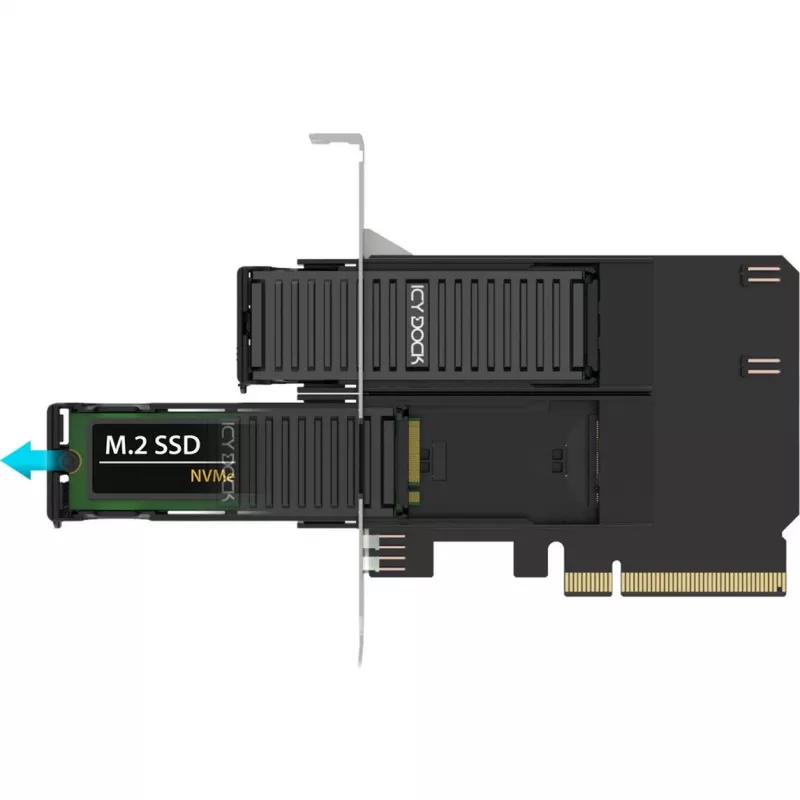 PCIe adapterkaart icybox MB312M4P-B — 2× M.2 NVMe PCIe 4.0 x8 (bifurkatsioon)
