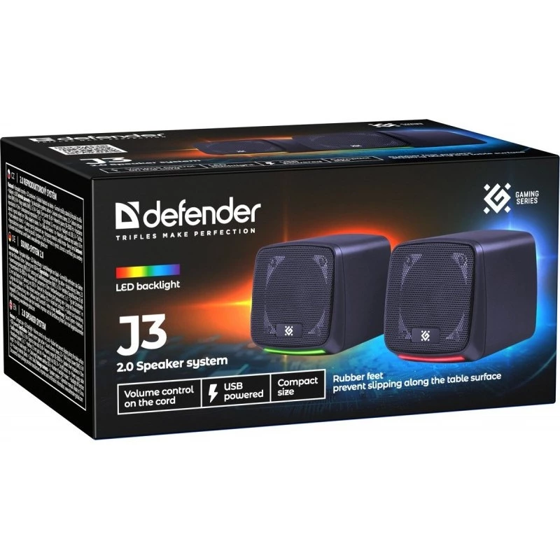 PC-kõlarid DEFENDER J3 2.0 6W LED USB, 2×3W RMS, 90–20000 Hz, 3,5 mm, must
