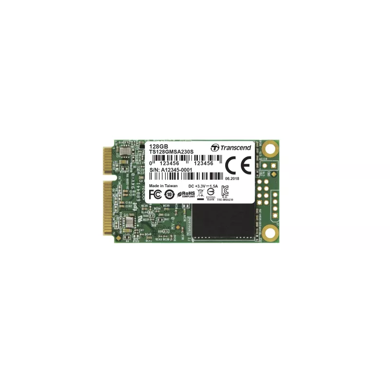 SSD|TRANSCEND|128GB|mSATA|SATA 3.0|Kirjutuskiirus 400 MB/s|Lugemiskiirus 550 MB/s|MTBF 2000000 tundi|TS128GMSA230S