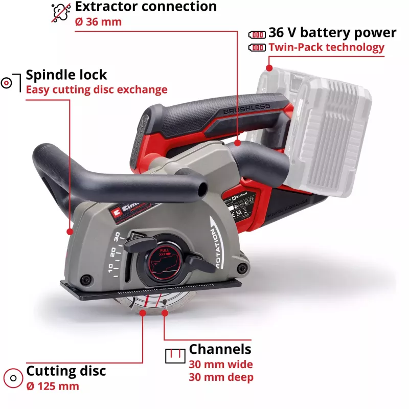 Seinajälitusmasin EINHELL TP-MA 36/30 Li BL-Solo 36 V, juhtmevaba, harjadeta mootor, mudel 4350800