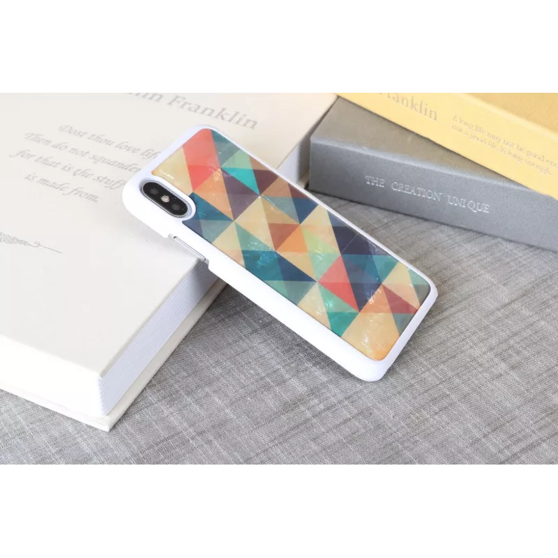 Kaitsev nutitelefoniümbris iKins iPhone XS/S mosaiikvalge – kõva tagapaneel, dekoratiivne mosaiikmuster