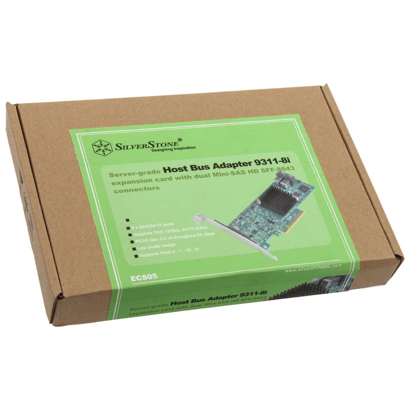 SilverStone SST-ECS05 RAID-kontroller PCIe x8 8x SAS/SATA jaoks (9311-8i)