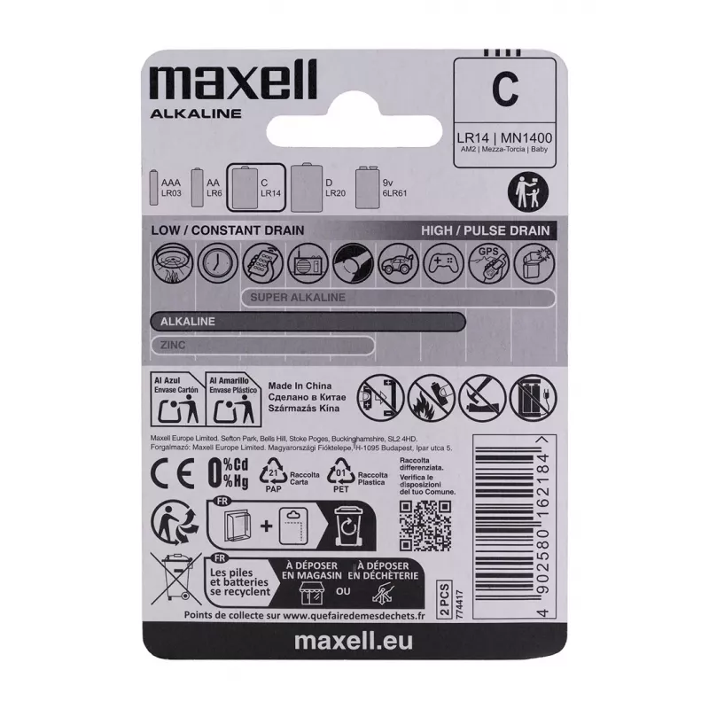 Ühekordne patarei MAXELL LR14 (C) Leelispatarei 1,5 V, 2 tk, blister