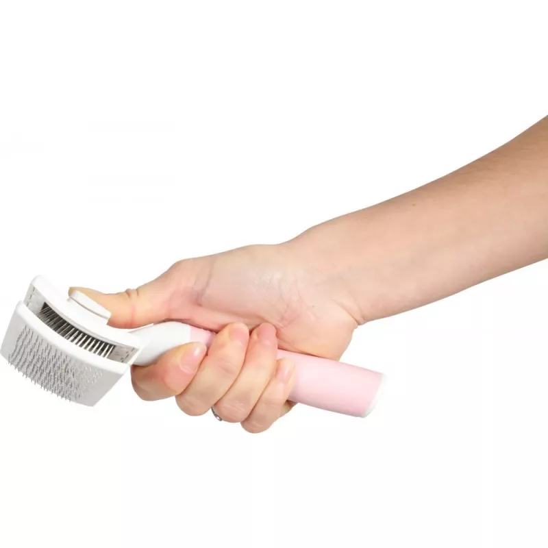 Brush ZOLUX 550004 — kassihari S, terasharjased, plastikust käepide, 175 mm, roosa/valge