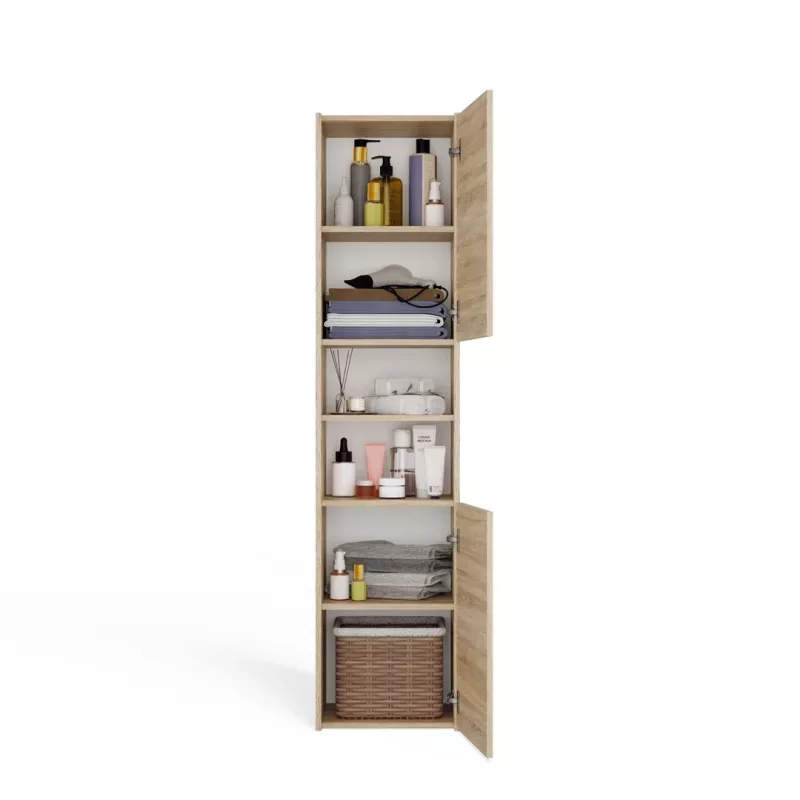 Vannitoa hoiukapp top e shop S40 SONOMA — tammepuust raam, vabaltseisev, 6 riiulit, 400×300×1700 mm