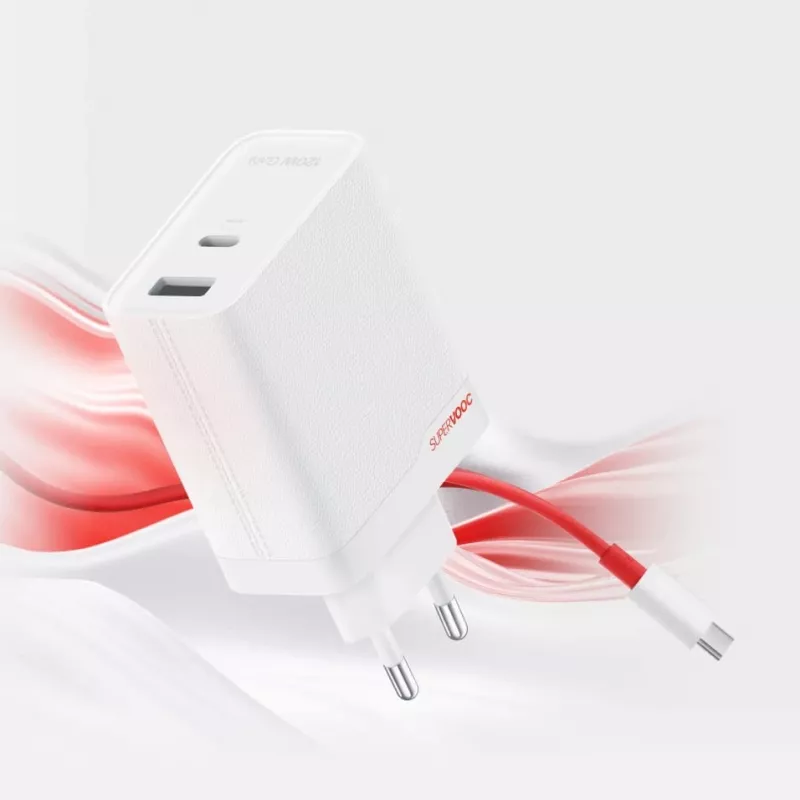Toiteadapter ONEPLUS SUPERVOOC 120W kahe pordiga juhtmega laadija, 120W koguväljund, 1x USB-C + 1x USB-A, 100–240V, 145 g, valge