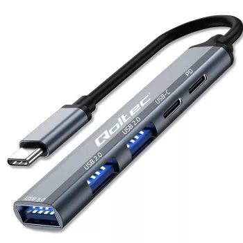 Qoltec 53790 Hub-adapter USB-C 3.1 5in1 | USB-C PD | USB-C | 2x USB 2.0 | USB 3.0