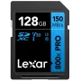 SDXC-mälukaart Lexar 128 GB UHS-I 800xPRO Klass 10 U3 V30 — 150 MB/s lugemine, 45 MB/s kirjutamine, must