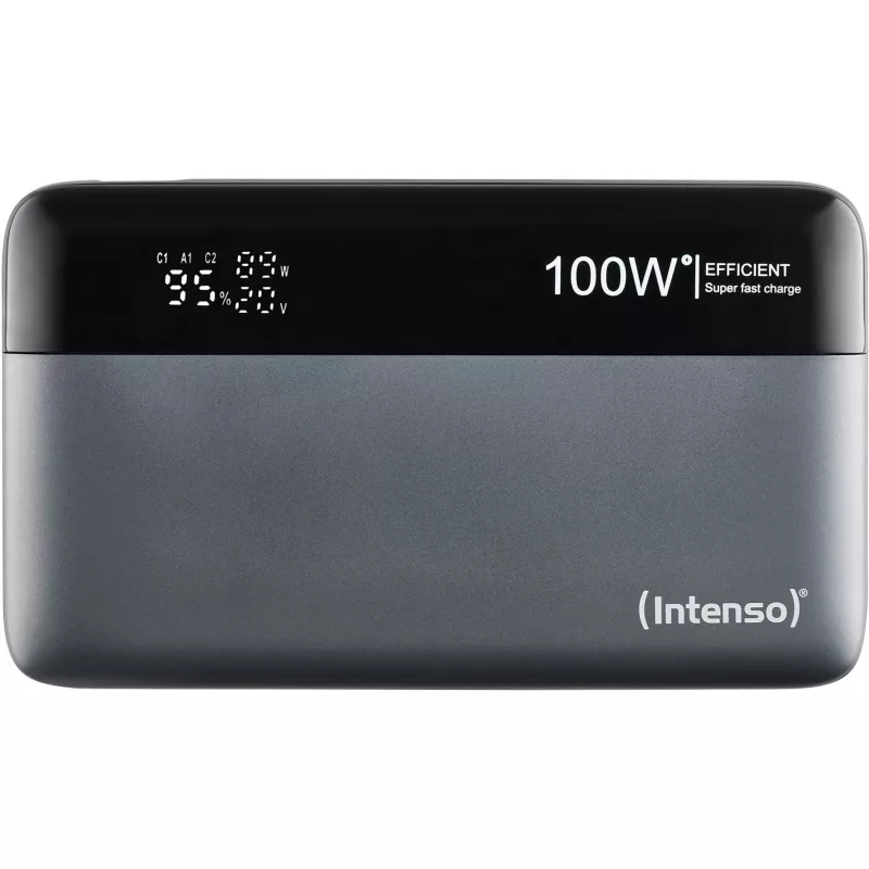 Akupank INTENSO 7350050 — 20000 mAh, 1× USB-A + 2× USB-C, 100 W koguväljundvõimsus, must/hall