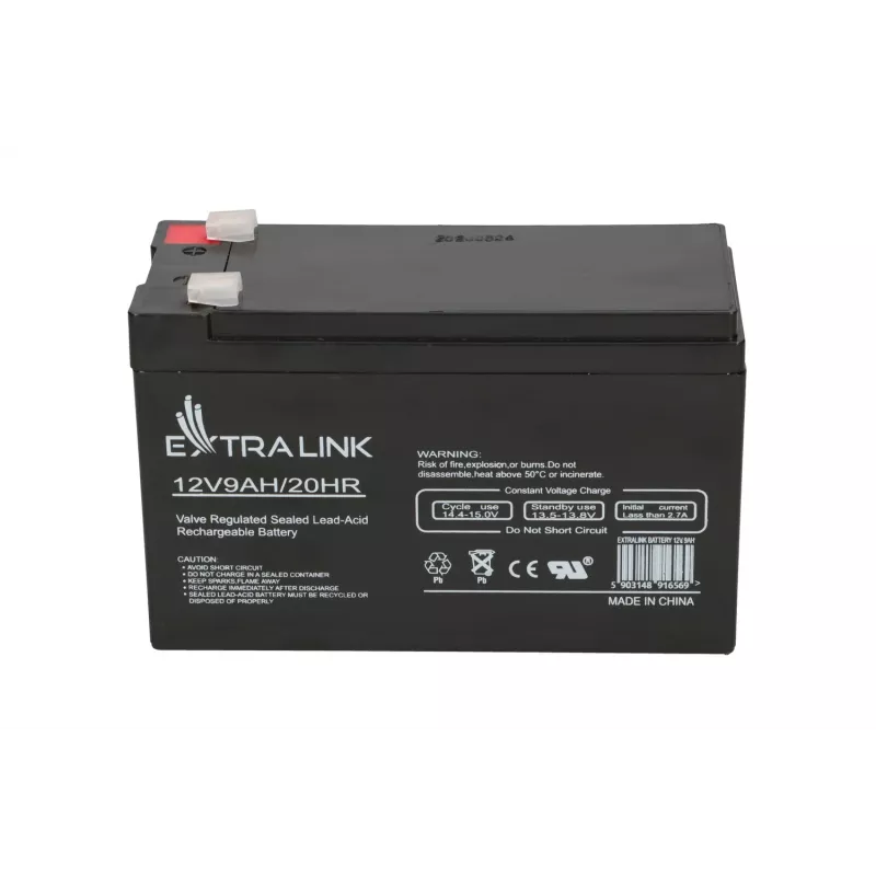 Suletud pliiaku (VRLA) 12V 9Ah Extralink – AGM, 1 tk, must