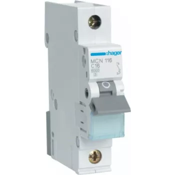 Hager MCN116 - 16 A - C-Tüüp - 1 Moodul(id) - -25 - 60 °C - -25 - 80 °C - 17,5 mm