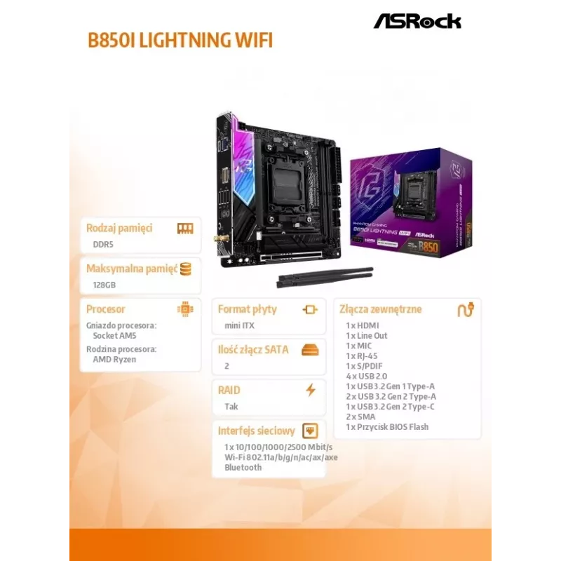 ASRock B850I Lightning WiFi AM5 Mini-ITX emaplaat