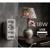 Toitepistikupesade jagaja MACLEAN MCE248 F/W — 3 vahelduvvoolu pistikupesa (1×16A, 2×6A) + 4×USB (2×A, 2×C PD 20W), EL-pistik, valge