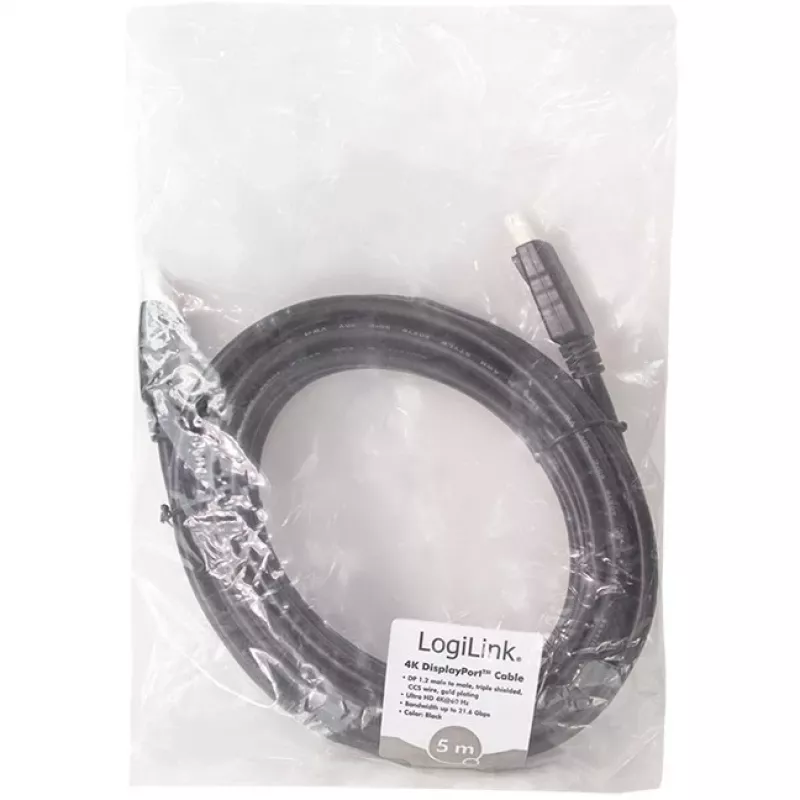 LogiLink CD0103 DisplayPort-kaabel DP/M kuni DP/M, 4K/60Hz, CCS, must, 5 m (CD0103)