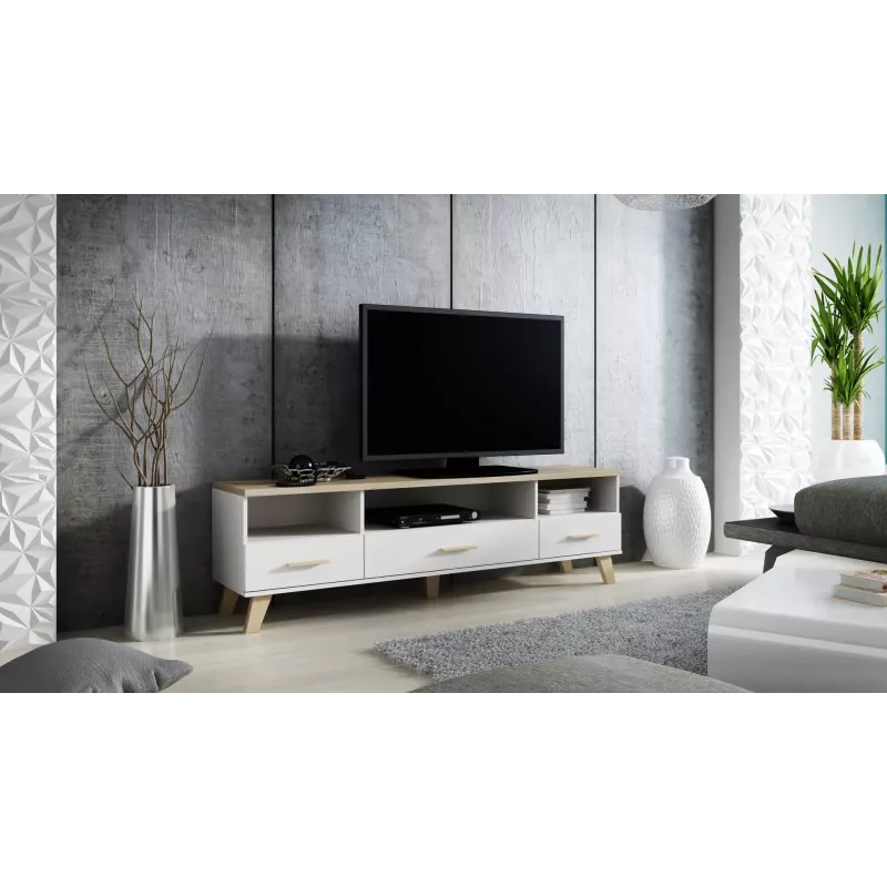Cama RTV stand LOTTA 180cm Valge + sonoma oak