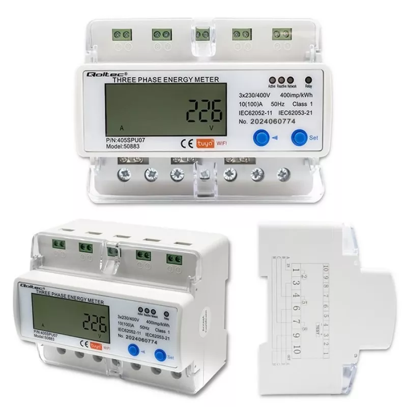 Kolmefaasiline energiaarvesti QOLTEC 50883 Wi‑Fi 400V LCD-ekraaniga