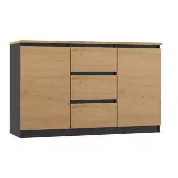 Kummut Topeshop 2D3S ANT/ART BA KPL — antratsiit ja tamm, 3 sahtlit, puitlaastplaadist karkass