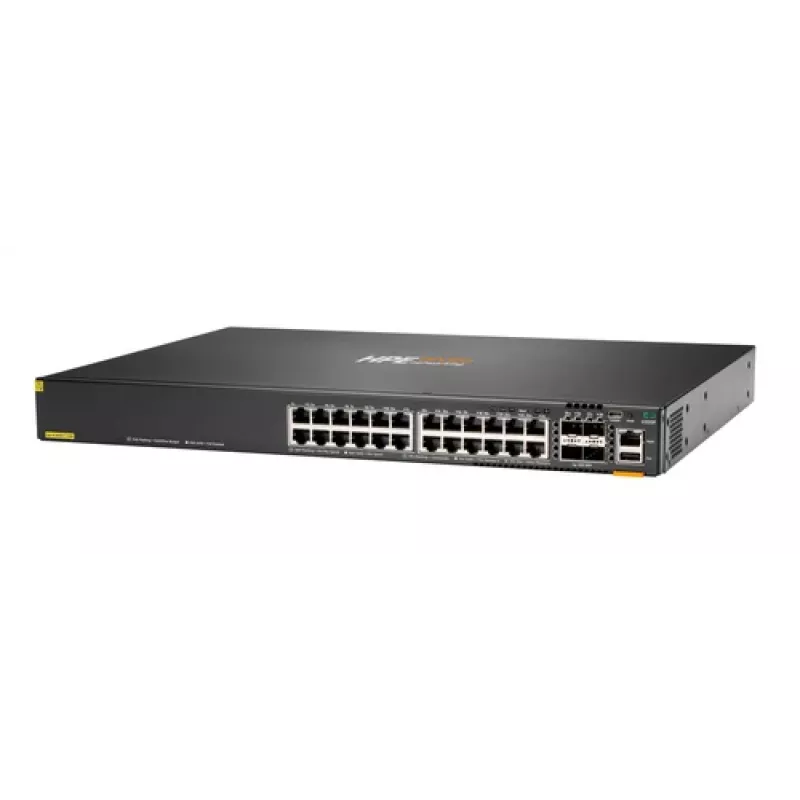 Hewlett Packard Enterprise HPE Aruba Networking CX 6200F 24G 4SFP+ lüliti - lüliti - max. virnastamiskaugus 10 km - L3 - hallatav - 24 x 10/100/1000 + 4 x 100/1000/10G SFP+ - esiosa a
