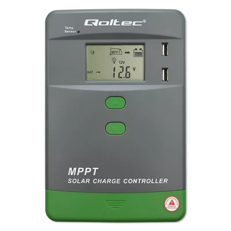 MPPT päikeselaadimiskontroller QOLTEC 10A 12V/24V süsteemidele LCD-ekraaniga