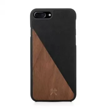Kaitsev puidust ja nahast ümbris Woodcessories EcoSplit iPhone 7 Plus / 8 Plus jaoks — Pähkel must
