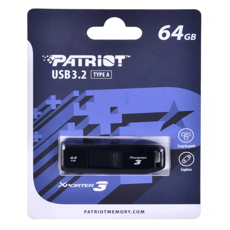 USB-mälupulk PATRIOT Xporter 64GB USB Type-A 3.2 Gen 1 (liug, must, 80 MB/s)