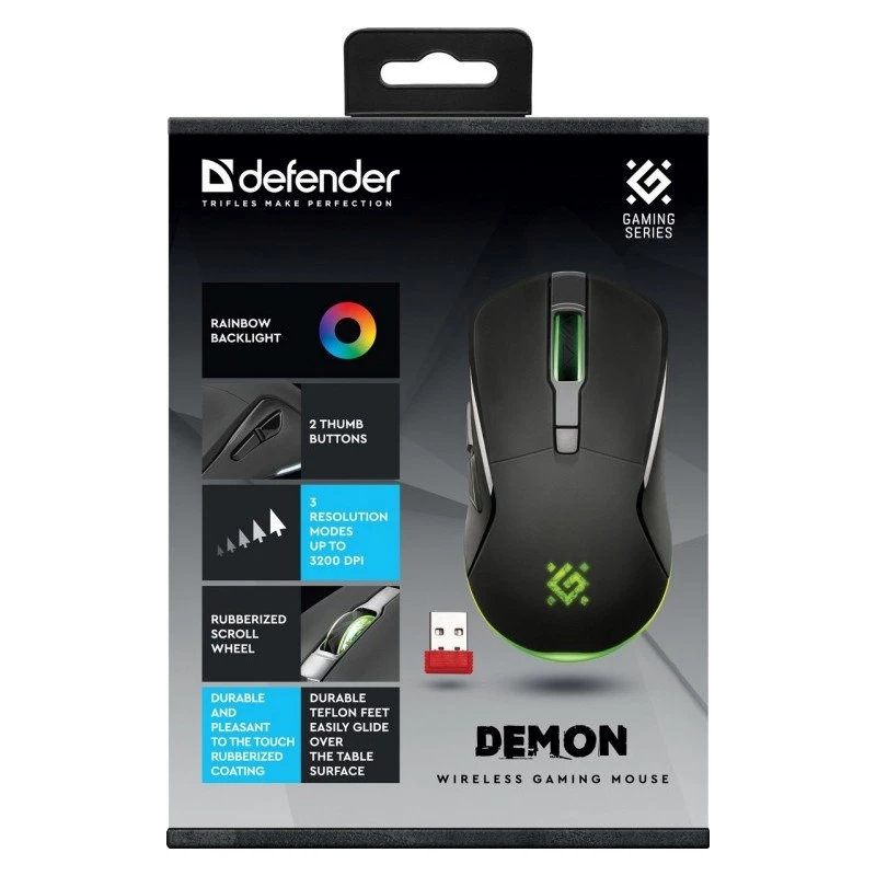 Juhtmevaba mängurihiir DEFENDER Demon GM-534 RF, mõlemakäeline, 3200 DPI, 5 nuppu, 2,4 GHz USB-A nano vastuvõtja