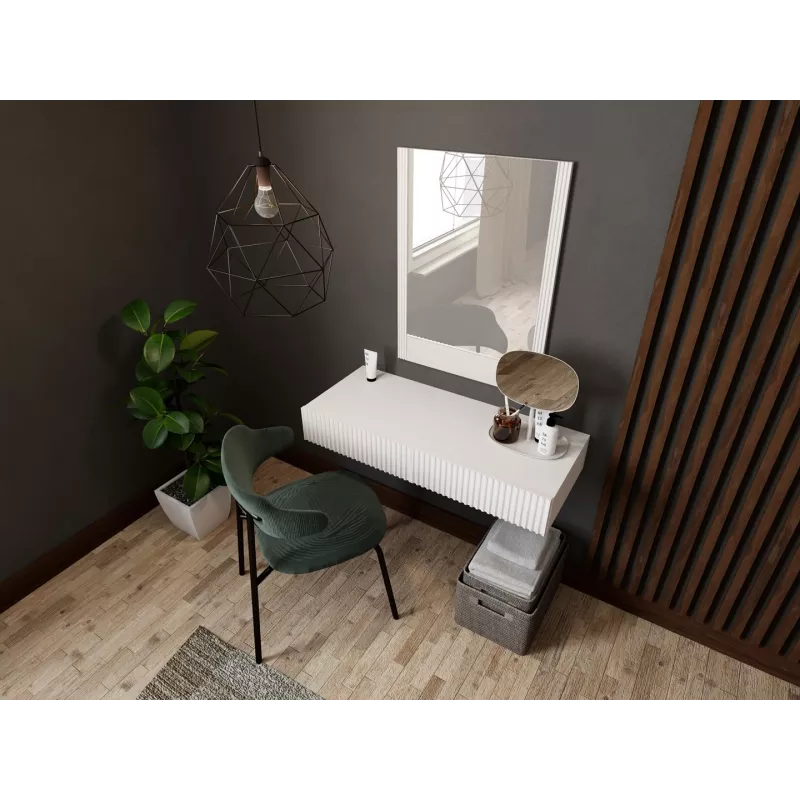 Dressing table with mirror cama meble PAFOS 80×41.6×100 cm, Valge matte, MDF frame, 1 drawer