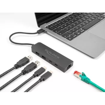 USB-jaotur DeLOCK 10 Gbps 2,5 Gigabit LAN ja PD 85 W