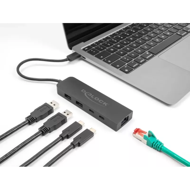 USB-jaotur DeLOCK 10 Gbps 2,5 Gigabit LAN ja PD 85 W