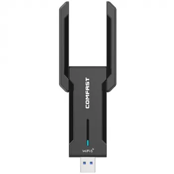 WiFi USB-adapter Comfast CF-972AX kolmeribalise ühenduvusega 2,4 GHz/5 GHz/6 GHz kuni 5374 Mbps