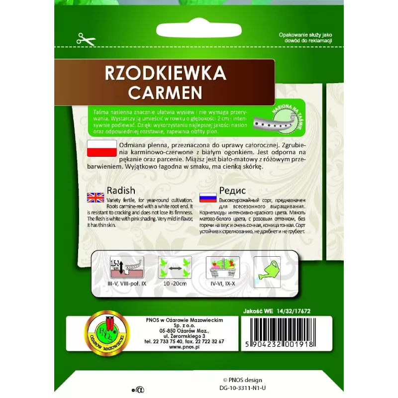 Seemned Apte Rzodkiewka CARMEN — poola redisesort aastaringseks kasvatamiseks